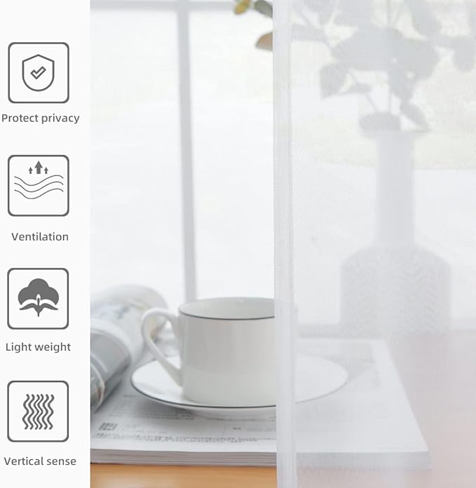 youleyar Solid Sheer Rod Pocket Curtain Voile Draperies 2 Panels White Beige Black Grey Coffee 26 Inch Width 30 Inch Long 1 Pair for Kitchen Bedroom Children Living Room Yard(White,26Wｘ30L)