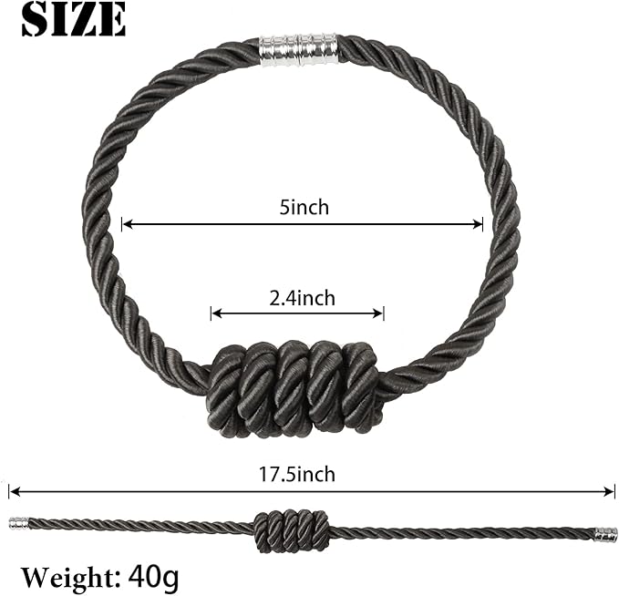 BEL AVENIR Magnetic Curtain Tiebacks, Decorative Drapery Holdbacks Modern Woven Tie-Backs with Exquisite Knot (Charcoal, 4 Pack)