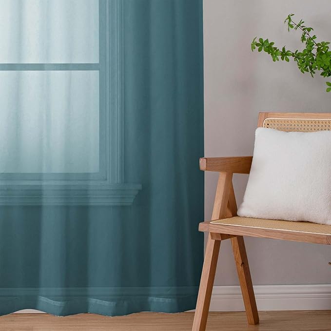Sheer Dusty Blue Curtains for Bedroom Living Room 63 Inch Length 2 Panels, Airy Soft Light Filtering Sheer Dining Room Curtains, Modern Rod Pocket Drapes, Dusty Blue, Each 42" Wx63 L Inches