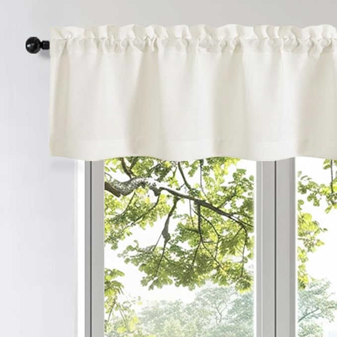 OWENIE Bob 1 PCS Ivory Valances for Windows, Faux Linen Textured Kitchen Window Curtains Valance for Bedroom Living Room, Modern Soft Airy Solid Rod Pocket Bathroom Cafe Curtains, 60Wx14L Inch