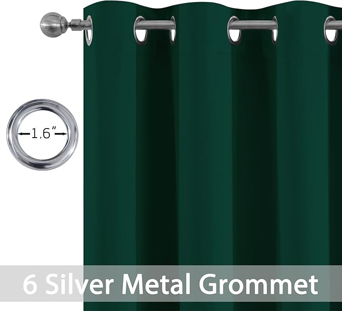 Yakamok Dark Green Blackout Curtains for Bedroom, Room Darkening Thermal Insulated Grommet Window Curtains, Light Blocking Blackout Drapes for Living Room, 36Wx90L inch,2 Panels