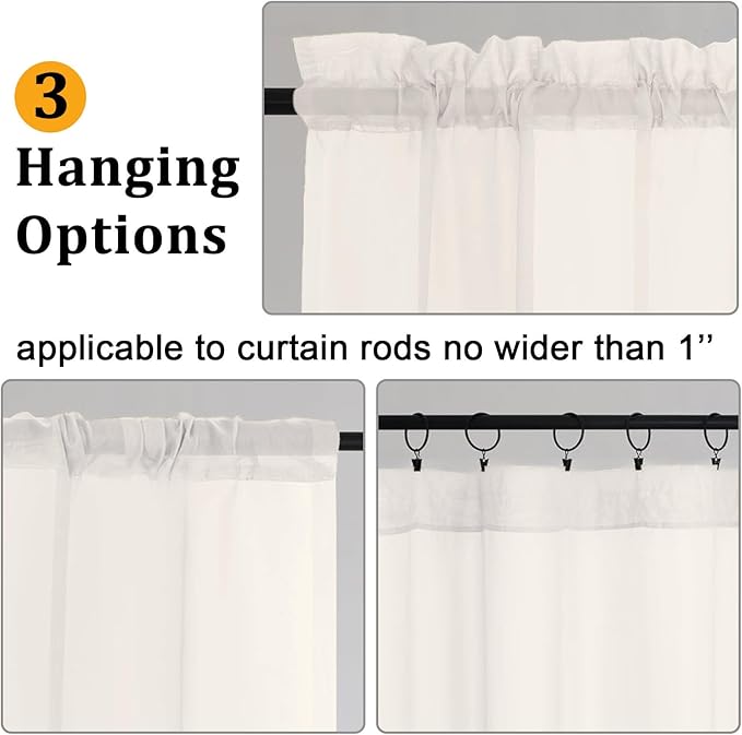 Gwine Ivory Sheer Kitchen Curtains 36 Inch Length, Light Filtering Voile Soft Airy Small Cafe Curtains, Short Window Curtain for Bathroom Basement, 42x36 inch, 2PCS