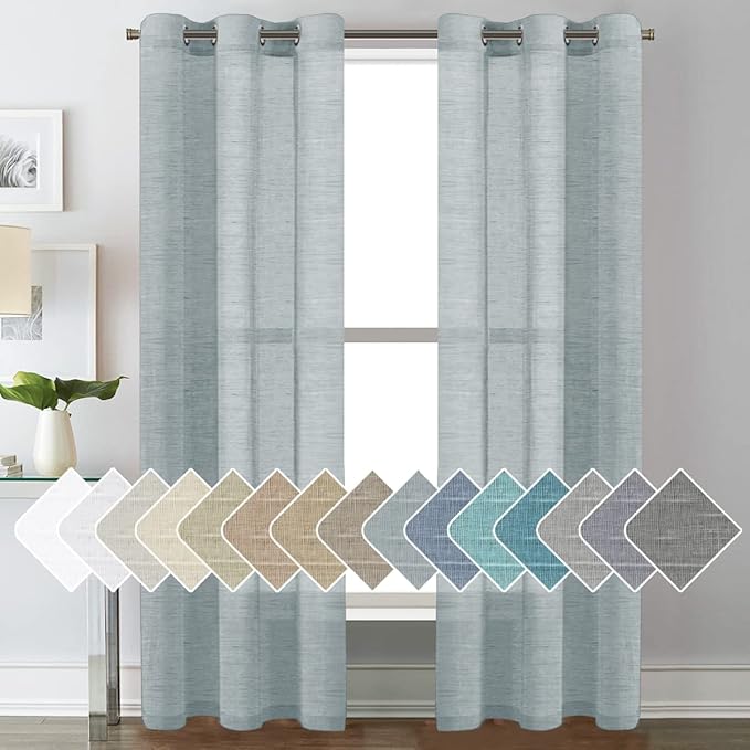 H.VERSAILTEX Linen Curtains Nickel Grommet Natural Linen Semi-Sheer Curtains 2 Panels Privacy Added Premium Soft Rich Material Drapes for Bedroom/Living Room - 37x84 Inch- Teal