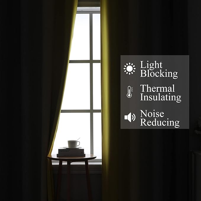 Ombre Gray and Yellow Blackout Curtains 45 Inch Length 2 panels, Full Room Darkening Curtains for Kids Room, Grommet Thermal Insulated Gradient Drapes, Light Blocking Curtains for Bedroom, 42x45 Inch