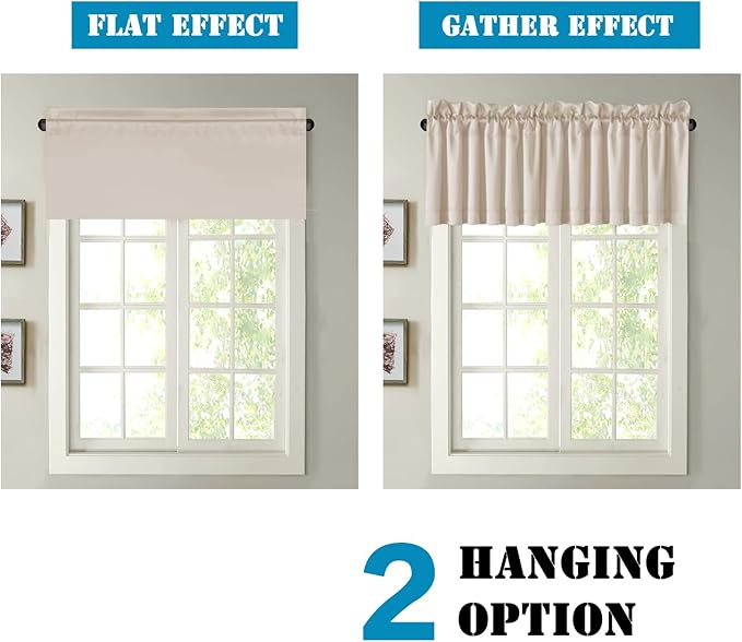 H.VERSAILTEX 2 Panels Blackout Valances for Small Windows Thermal Insulated Short Curtains Privacy Decorative Rod Pocket Shade for Kitchen/Living Room/Cafe/Bathroom/Laundry,52" W x 18" L,Natural