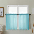 Gwine Short Kitchen Sheer Curtains 30 Inch Length - Light Filtering Voile Small Half Window Curtain for Basement, Rod Pocket Cafe Curtains for Bathroom Cabinet, 42Wx30L Inch, 2 Panels, Aqua
