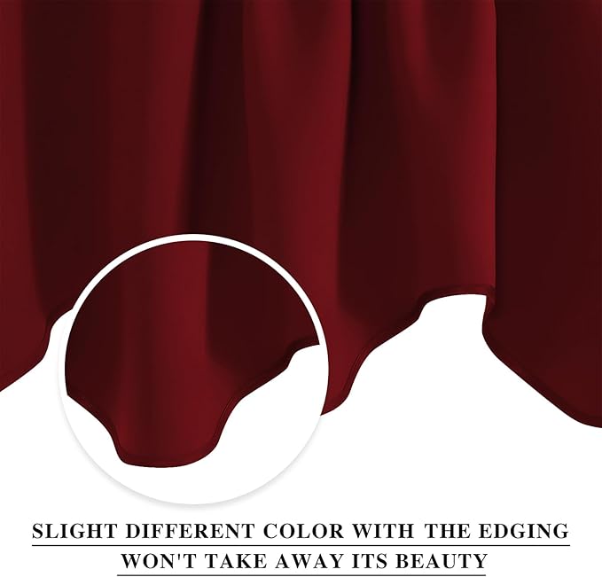 NICETOWN Basement Window Scalloped Red Valances - Elegant 52 inches Wide by 18 inches Long Blackout Curtains for Living Room & Bedroom & Offcie Christmas Decor (Burgundy Red, Pack of 2 Pieces)
