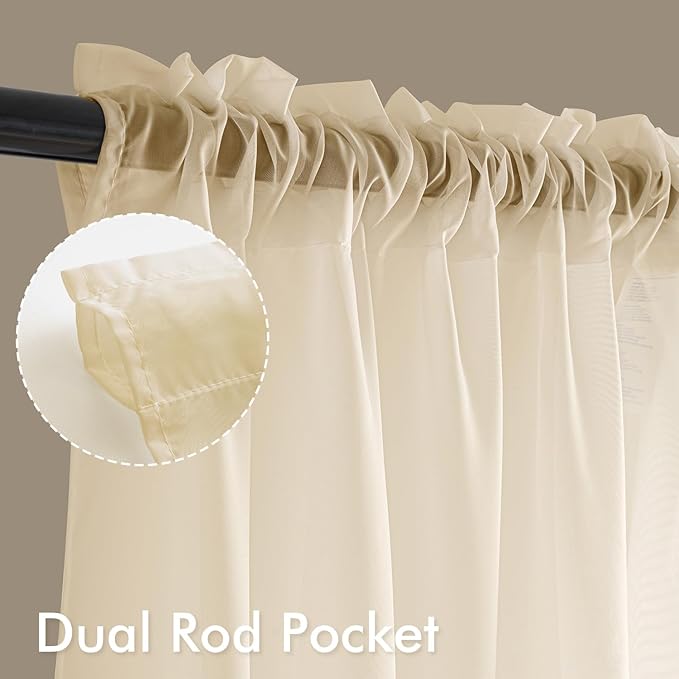 MIULEE Butter Cream Sheer Curtains 63 Inches Long, 4 Panels Set, Rod Pocket Voile Drapes Light Filtering and Semi Transparent, Elegant Window Treatments for Bedroom Living Room,54 x 63 Inches