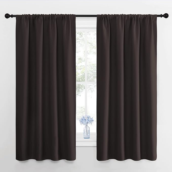 NICETOWN Kitchen Curtains, Short Blackout Curtains & Drapes, Toffee Brown, 42" Wide by 54" Long, 2 PCs, Thermal Insulated Blackout Curtain Panels for Kids Room, Play Room