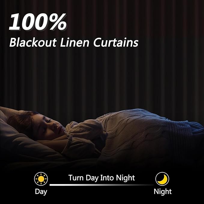 Guken Cream 100% Blackout Curtains 145 Inch Length 2 Panels Set for Living Room Bedroom Back Tab Thermal Insulated Black Out Linen Drapes Room Darkening Window Curtains