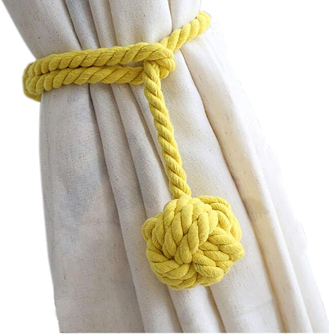 Melaluxe 2 Pack Curtain Tiebacks - Heavy Duty Curtain Rope Tieback, Handmade Rural Decorative Curtain Holdbacks (Yellow)