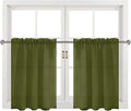 DWCN Olive Green Sheer Curtains for Kitchen Windows - Rod Pocket Semi Transparent Voile Tier Curtains for Bedroom, Living Room, Farmhouse, 36 x 36 inches Long, Set of 2 Panels
