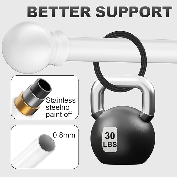 White Curtain Rods for Bedroom with Brackets,5/8 Inch Diameter Small Window Curtain Rod Adjustable 32 to 48 Inches,Easy Install Drapery Rods