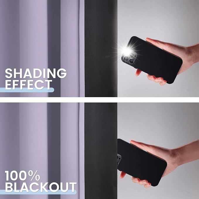 SimpleHome 100% Blackout Curtains for Bedroom,Thermal Insulated Grommet Window Drapes Room Darkening Lilac Curtains for Living Room with Black Back,52 x 63 Inch,2 Panels