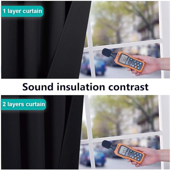 NICETOWN High-End Thermal Curtains, Full Blackout Curtains 90 Inches Long for Dining Room, Soundproof Window Treatment Drapes for Hall Room, Black, 46" Wide Per Panel, Set of 2 Panels