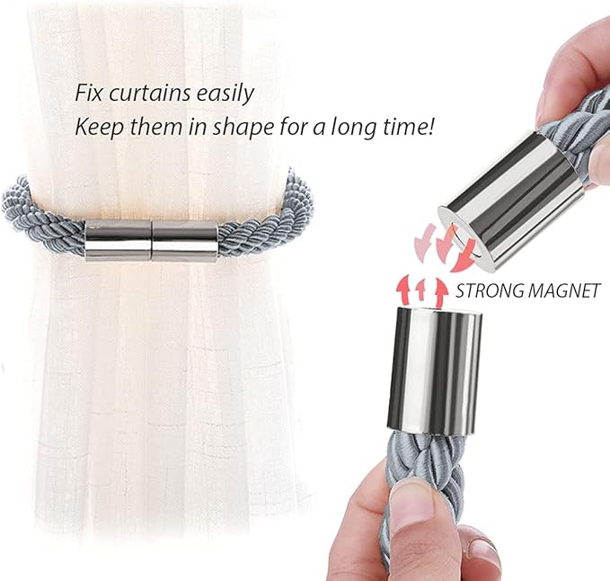 NICEEC 6 Pack Strong Magnetic Curtain Tiebacks Modern Simple Style Drape Tie Backs Convenient Decorative Weave Rope Curtain Holdbacks for Thin or Thick Home & Office Window Draperies (Dark Grey)