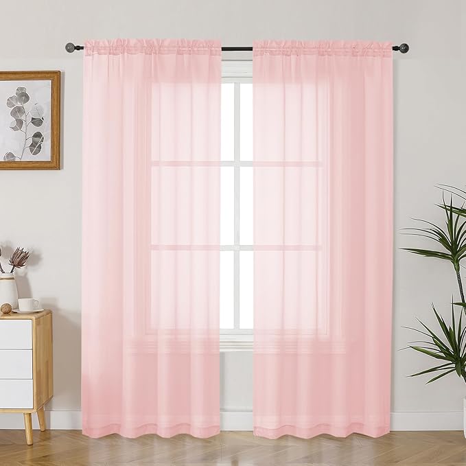 Gwine Blush Pink Sheer Curtains 72 Inches Long 2 Panels Set for Front Door, Light Filtering Sheer Curtains for Living Room, Rod Pocket Window Treatments Drapes, Each 42" Wx72 L