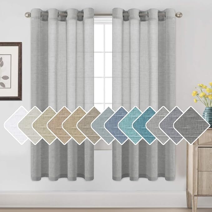 H.VERSAILTEX Linen Sheer Curtains 72 Pair Set Linen Textured Semi-Sheer Curtains Nickel Grommet Window Treatment Panels for Living Room, Open Weave - 52" W x 72" L, Grey