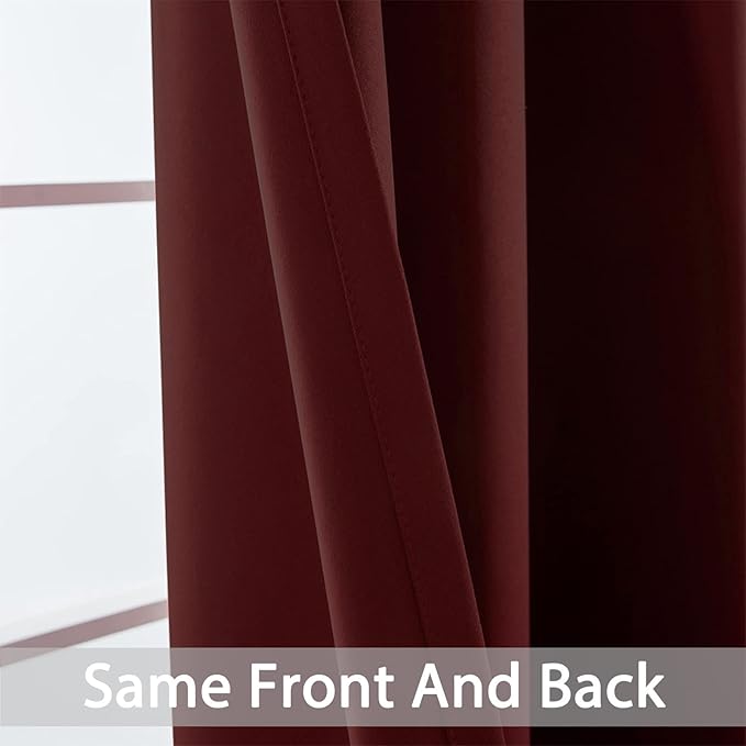 Yakamok Blackout Curtains for Bedroom, Thermal Insulated Blackout Window Curtains with Grommet Top for Living Room- Burgundy Red- 38W x 63L -2 Panels