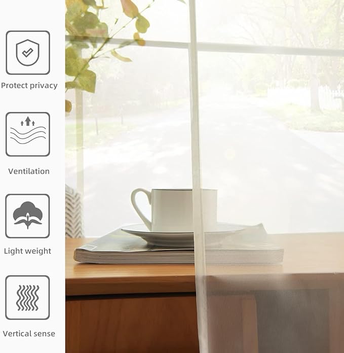 youleyar Solid Sheer Rod Pocket Curtain Voile Draperies 2 Panels White Beige Black Grey Coffee 38 Inch Width 45 Inch Long 1 Pair for Kitchen Bedroom Children Living Room Yard(Ivory,38Wｘ45L)