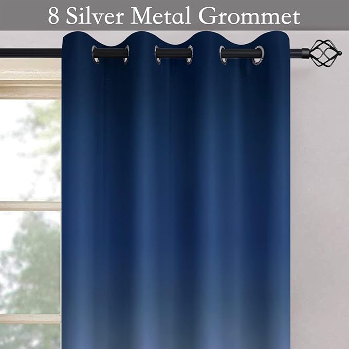 SimpleHome Ombre Room Darkening Curtains for Living Room, Light Blocking Gradient Blue to Grey White Thick Thermal Insulated Grommet Window Curtains/Drapes for Bedroom, 2 Panels, 52x72 inches Length