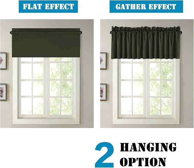H.VERSAILTEX 4 Panels Blackout Valances for Small Windows Thermal Insulated Short Curtains Privacy Decorative Rod Pocket Shade for Kitchen/Living Room/Cafe/Bathroom/Laundry,52" W x 18" L,Olive