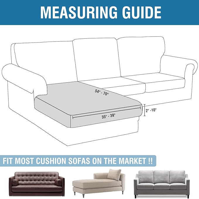 Couch Cover Velvet Chaise Cushion Cover for Sectional Sofas - Elastic L-Shaped Sofa Seat Covers Washable, Slipcover Protector (1-Piece, Leather Brown)