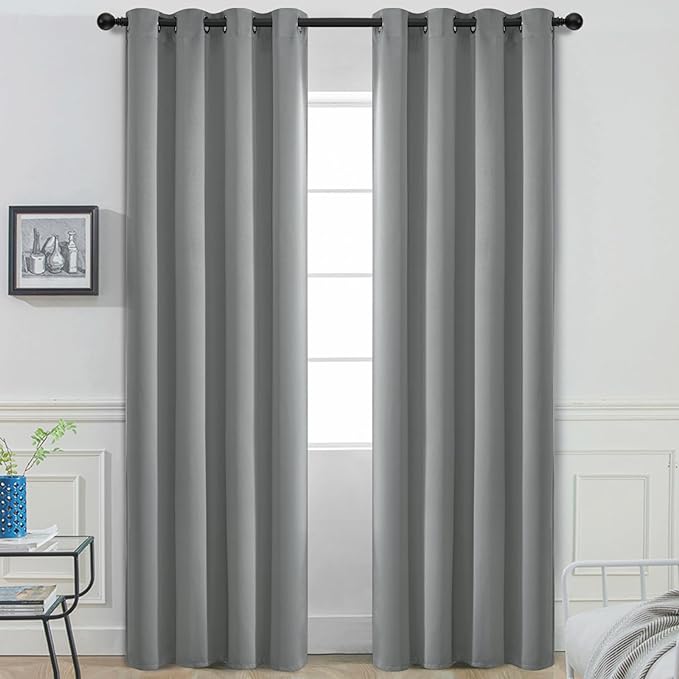 Yakamok Dove Grey Room Darking 84 Inch Length 2 Panel Sets for Livingroom Dining Room Darkening Thermal Insulated Bay Window Hotel Modern Elegant Black Out Sunblock Curtins/Bedroom,52 x 84 Inches