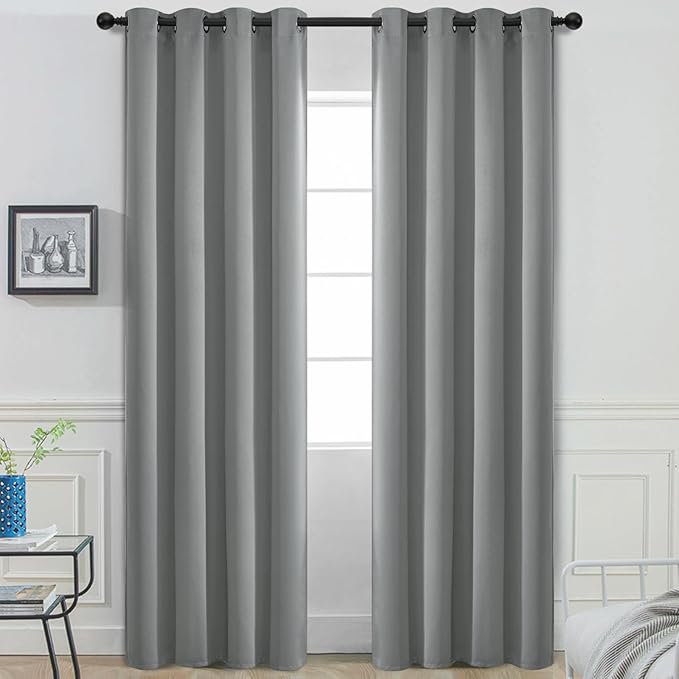 Yakamok Dove Grey Room Darking 96 Inch Length 2 Panel Sets for Livingroom Dining Room Darkening Thermal Insulated Bay Window Hotel Modern Elegant Black Out Sunblock Curtins/Bedroom,52 x 96 Inches