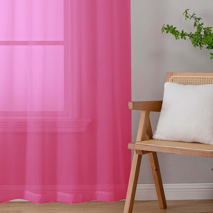 Hot Pink Sheer Curtains 63 Inch Length 2 Panels Set for Living Room Bedroom, Airy Soft Light Filtering Sheer Dining Room Curtains, Modern Rod Pocket Drapes, Hot Pink, Each 42" Wx63 L