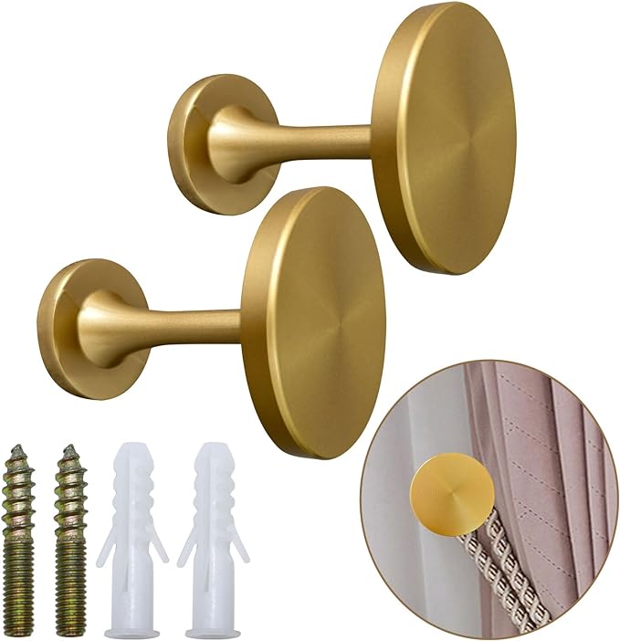 Curtain Tiebacks 2 Pack Curtain Holdbacks Zinc Alloy Curtain Tiebacks Wall Mounted with Screws, Decorative Curtain Holders for Drapes Stylish Gold Curtain Tieback Hooks for Home Office