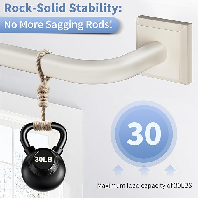 Beige White Curtain Rods for Windows 66-152Inch(5.5-12.7ft) Heavy Duty Wrap Around Blackout Curtain Rods, Extra Long Adjustable Room Darkening Drapery Rod for Bedroom, Living Room & Outdoor Patio