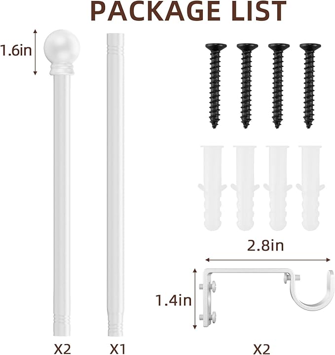 SMODBRODRE Curtain Rods for Window 32 and 48, White 5/8 inch Splicing Single Window Curtain Rod Set with Brackets