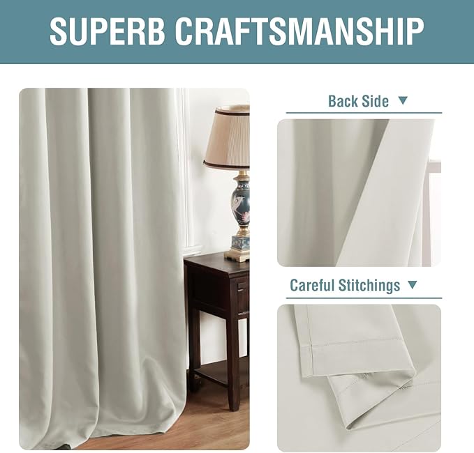 H.VERSAILTEX Blackout Curtain for Living Room Thermal Insulated Window Treatment Curtain Extra Long 108 inch Length Energy Saving Solid Grommet Top Blackout Drape, One Panel, Ivory/Cream, 52"W x 108"L