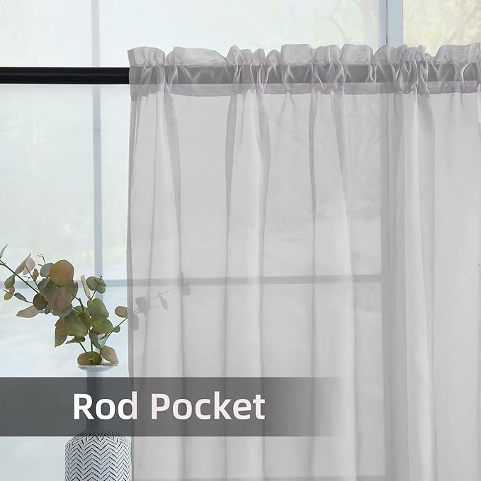 youleyar Solid Sheer Rod Pocket Curtain Voile Draperies 2 Panels White Beige Black Grey Ivory 52 Inch Width 84 Inch Long 1 Pair for Kitchen Bedroom Children Living Room Yard (Silver Grey,52Wｘ84L)
