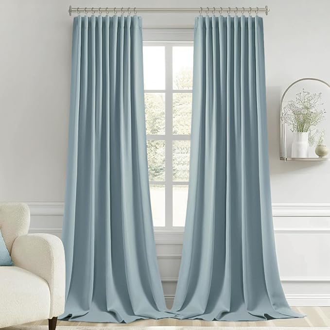 MIULEE Slate Blue Back Tab Blackout Curtains 108 Inch Long 2 Panels Set for Bedroom, Rod Pocket/Pinch Pleat Extra Long Thermal Insulated Living Room Darkening Pleated Light Blocking Drapes
