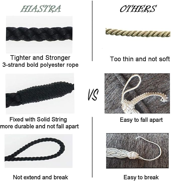 Curtain Tiebacks Ropes, 2pcs Decorative Handmade Tie Backs Curtain Holdbacks Holders Cord for Window Sheer Drapes Indoor Outdoor, Black