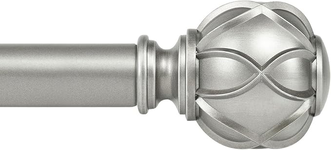 KAMANINA Curtain Rods for Windows 66 to 120 Inch, 7/8 Inch Antique Silver Heavy Duty Window Curtain Rod 32 to 120 (2.6-10ft), Adjustable Decorative Drapery Rods with Netted Texture End