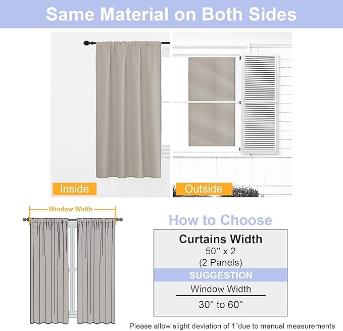Simplebrand Blackout Extra 10ft Curtains for Patio 120 Inches Long 2 Panels Set, Solid Thermal Insulated Energy Saving Rod Pocket Window Treatment Curtains Blackout Drapes, 50" Wx120 L, Stone