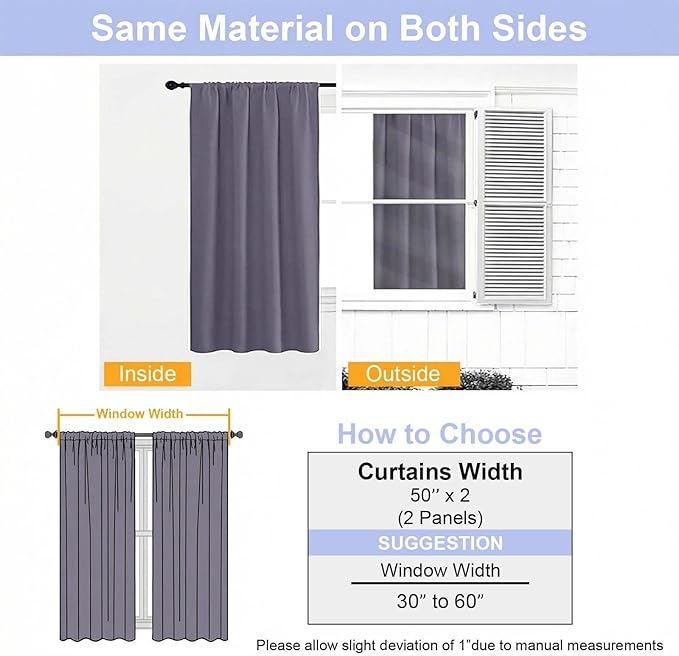 Simplebrand Ava Greyish Purple Blackout Curtains for Bedroom 90 Inches Long 2 Panels Set, Solid Privacy Energy Saving Living Room Window Treatment Curtains Blackout Drapes, W50 x L90 Inch