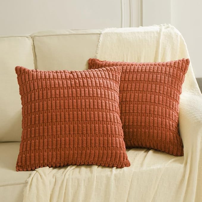 Fancy Homi 4 Packs Boho Burnt Orange Fall Decorative Throw Pillow Covers 14x14 Inch for Couch Bed Sofa, Rustic Modern Farmhouse Home Decor, Soft Plush Corduroy Cute Square Cushion Case 35x35 cm