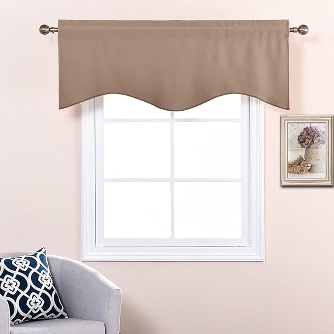 NICETOWN Blackout Valances Short Curtains - W52 inches by 18 inches Half Window Topper Valance Tier Panel Drapes with Rod Pocket for Basement/Kitchen/Bedroom (Tan=Cappuccino, 2 Panels Per Package)