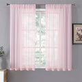 Tollpiz Short Sheer Curtain Linen Textured Living Room Curtains Sheer Light Filtering Rod Pocket Voile Curtain for Bedroom, 42 x 54 inches Long, Pink, Set of 2 Panels