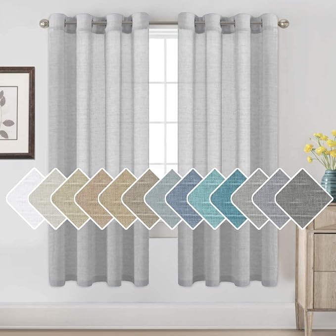 H.VERSAILTEX Linen Curtains Nickel Grommet Natural Linen Semi-Sheer Curtains 2 Panels Privacy Added Premium Soft Rich Material Drapes for Bedroom/Livingroom - 52x72 - Inch - Dove