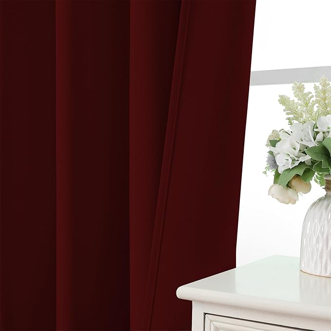CUCRAF Burgundy Red Blackout Curtains 54 inch Length 2 Panels Set, Rod Pocket Room Darkening Drapes for Bedroom Living Room, Insulated Thermal Light Blocking Window Curtain (W52 x L54 Inch)