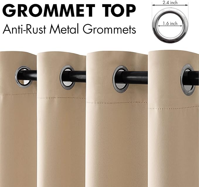MIULEE Room Darkening Curtains Thermal Insulated Drapes Solid Window Treatment Set Grommet Top Light Blocking Blackout Curtain for Living Room/Bedroom 2 Panels 66 x 84 inch Beige
