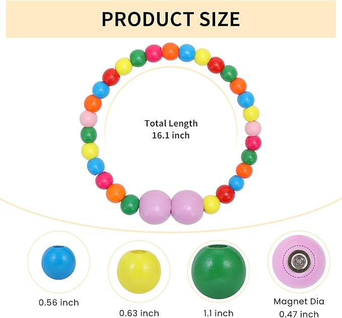 KLOGTSIND Magnetic Curtain Tiebacks, 4 Pack Curtain Holdbacks for Draperies, Wood Bead Curtain Tiebacks, Elegant Curtain Tie Backs for Bedroom Decor, Boho Room Decor, Nursery Decor, Farmhouse Décor