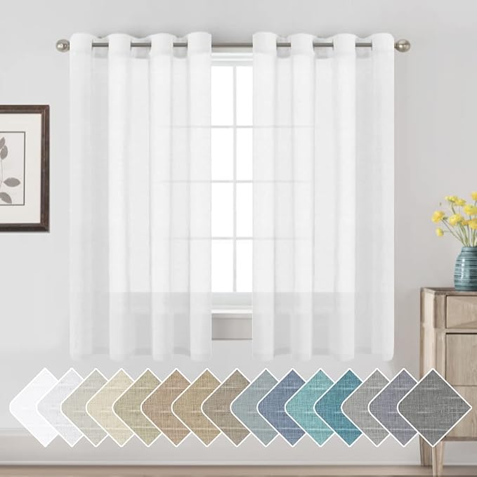 Nickel Grommet Linen Sheer Curtains - 2 Pieces, Beautiful, Elegant, Natural Light Flow, Rich Quality Material, Highly Durable Curtain Panels for Bedroom / Living Room (52"W x 63"L, Pure White)