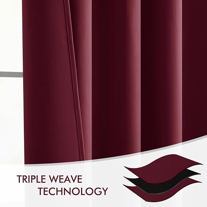 MIULEE Christmas Wine Red Back Tab Blackout Curtains 102 Inch Long 2 Panels Set for Bedroom, Rod Pocket/Pinch Pleated Thermal Insulated Living Room Darkening Light Blocking Floor to Ceiling Drapes