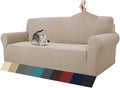 ZNSAYOTX 1 Piece Jacquard Couch Covers for 3 Cushion Couch High Stretch Sofa Cover for Pets Dogs Anti Slip Extra Large Sofa Slipcovers Furniture Protector (XL Sofa, Khaki)